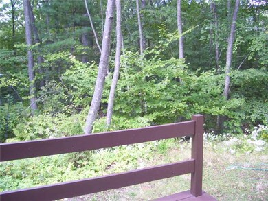 View. Private deck surrounded by woods.