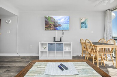 Dining area with a ceiling fan and wood finished floors