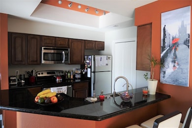Kitchen featuring stainless steel appliances, dar