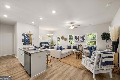 Living room featuring light wood finished floors, 