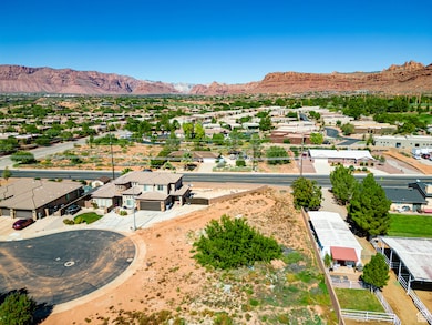 Aerial view of residential area with a mountain backdrop