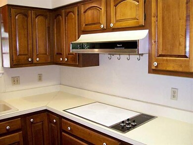 Kitchen. Range, counter space and cabinet storage.
