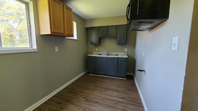 Kitchen featuring dark wood finished floors, healthy amount of natural light, light countertops, and a textured ceiling