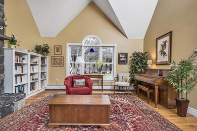 Library with cathedral ceilings and...