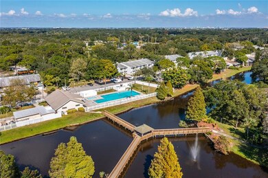 Drone of pool, pond, and boardwalks