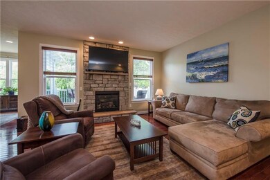 Stone gas fireplace & hearth!