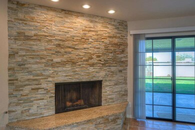 Stack stone fireplace