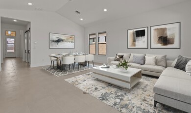 Great room with vaulted ceiling