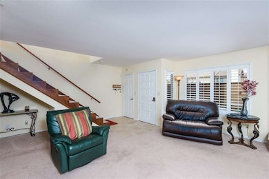 Spacious Living Room with Travertine Fireplace.