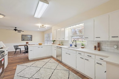 Kitchen featuring sink, a wealth of natural light, dark hardwood / wood-style floors, and white cabinets