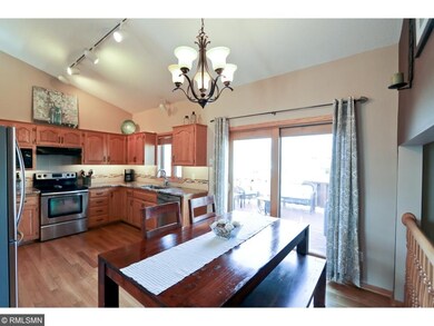 The view from the kitchen and dining room shows th