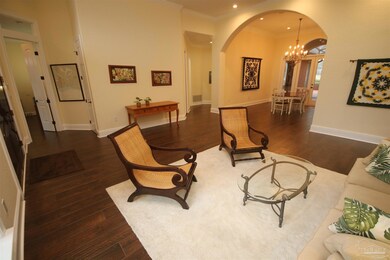 through French doors to the left.