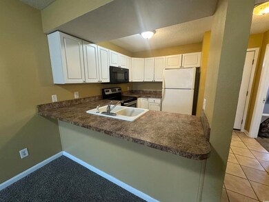 Kitchen with stainless steel electric stove, dark 