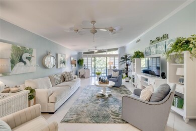 volume ceiling living area w/ tile on the diagonal