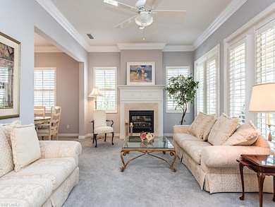 Inviting Fireplace, Crown Molding, shutters.