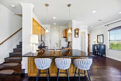 Kitchen with decorative light fixtures, ornamenta