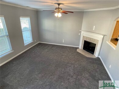 This is a view of the living room from a few steps