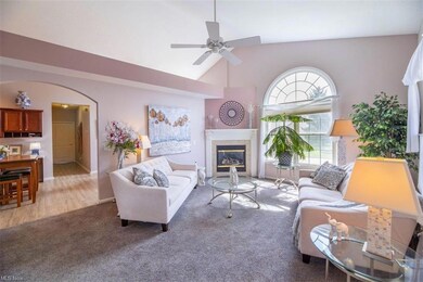 The Gas Fireplace warms this sophisticated Great Room - calming colors and newer neutral gray carpeting