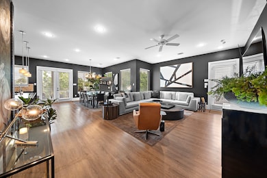 Open floor plan of the living and dining room.