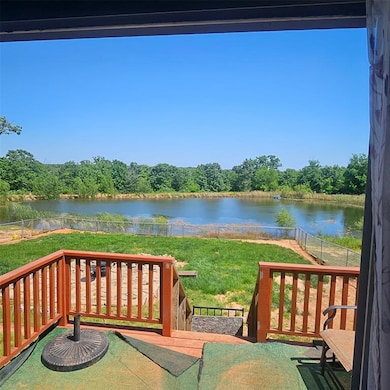 Wooden deck with a water view
