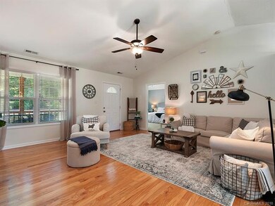 Living room with cathedral ceilings