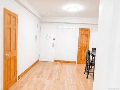 Entryway featuring baseboards and light wood-type flooring