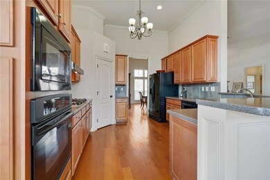 Large kitchen, stainless steel appliances