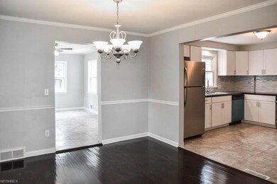 Wood flooring in the dining room.