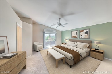 Bedroom featuring access to outside, light colored