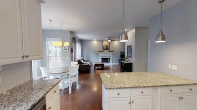 Open concept kitchen looking into family room. Plenty of backyard views.
