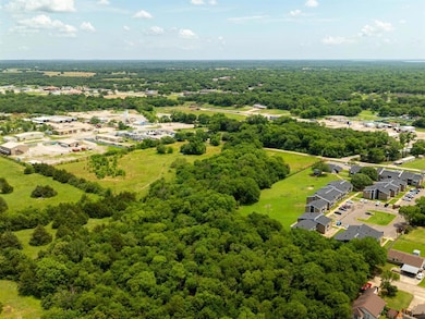 Aerial perspective of suburban area featuring a forest