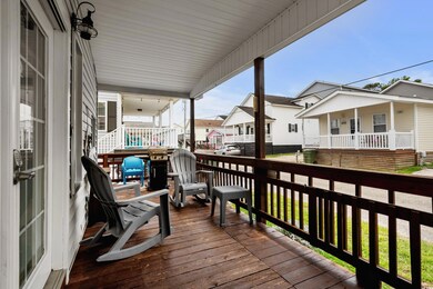 Wooden porch with a residential view