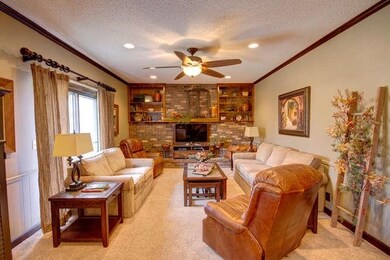This fireplace is the focal point of the living ro