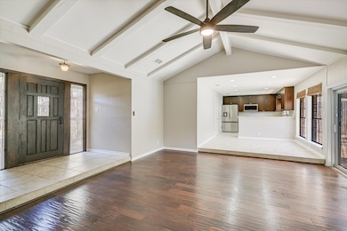 Unfurnished living room featuring light wood-type flooring, ceiling fan, and recessed lighting