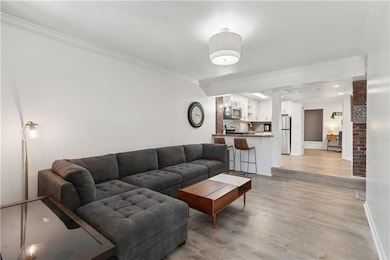 Living room featuring light wood-type flooring and