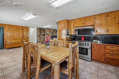Dining area with a textured ceiling