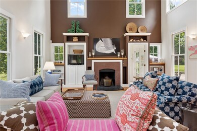 Stunning family room with high ceilings