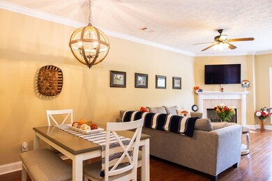 Wood burning fireplace in living room.