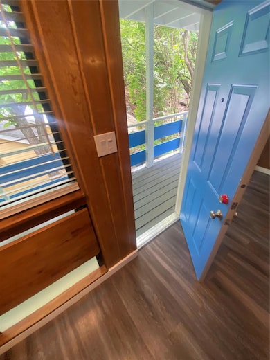 Entrance foyer with dark wood-style flooring