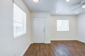 Entry into the large living area. Wood look lamint