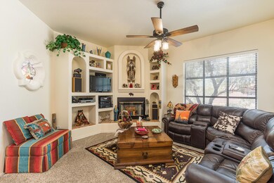 Great room has wood burning fireplace