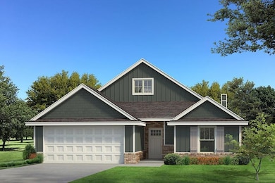 Craftsman-style home with board and batten siding, a front yard, concrete driveway, a shingled roof, and covered porch