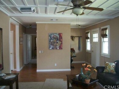 Looking through the living room.  Note coffered ce