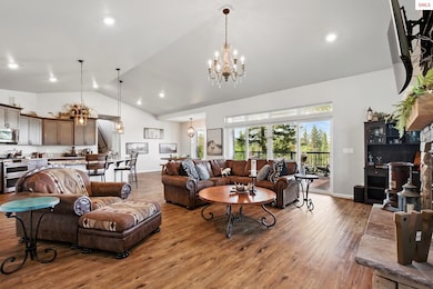 Vaulted ceilings with custom light fixture