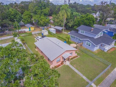 Front aerial view of front and back yard.