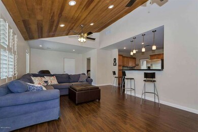 Family room with vaulted ceilings