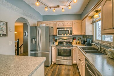 Kitchen design offers sufficient cabinet storage, 