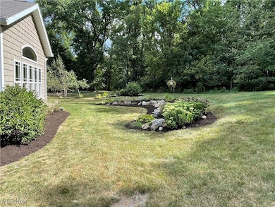 View of grassy yard featuring view of wooded area