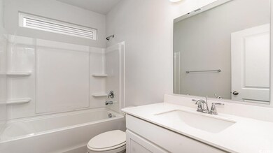 Full bathroom featuring vanity, toilet, and shower