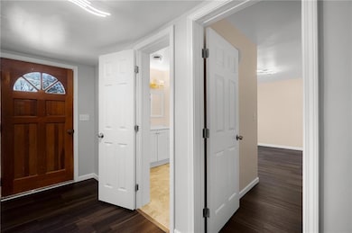 Entrance foyer featuring dark wood-style floors an